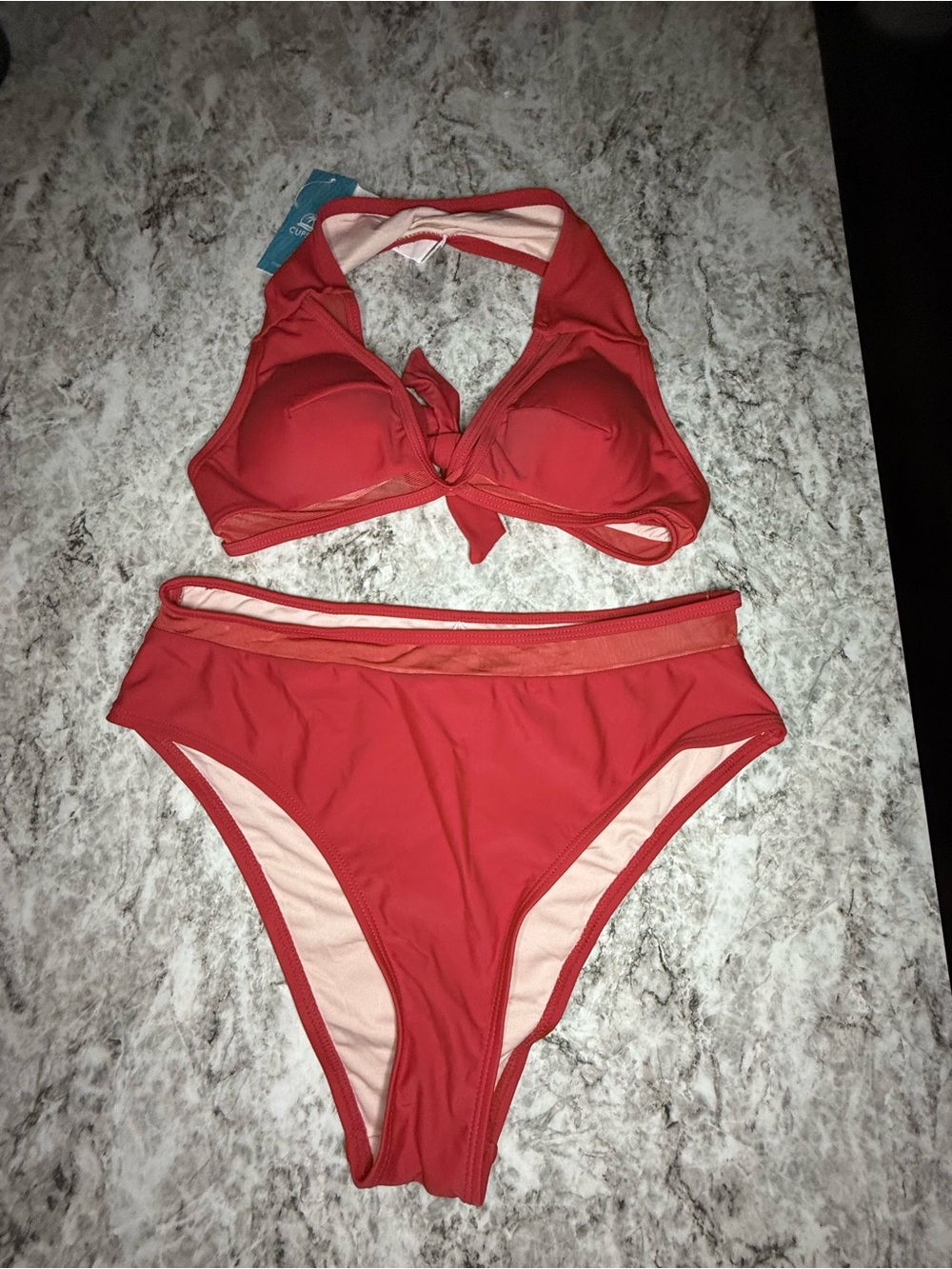 Red Two-Piece Halter Top Bikini Set